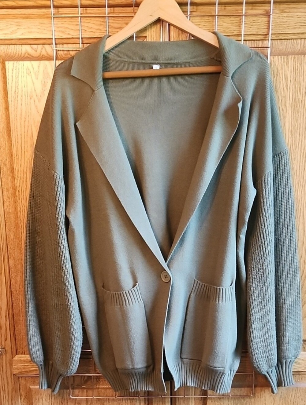 Olive Green Open-Front Sweater Cardigan, Size L
